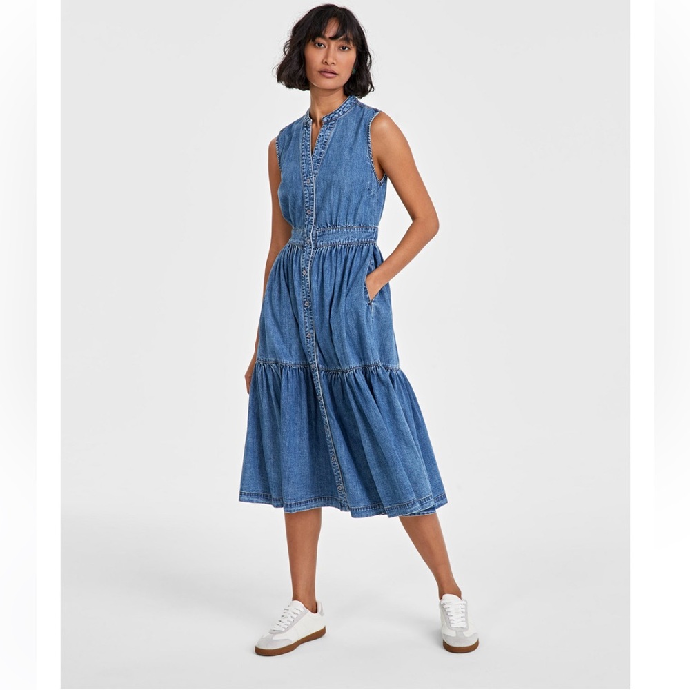 Blue Ruffled Tiered Halter Midi Dress